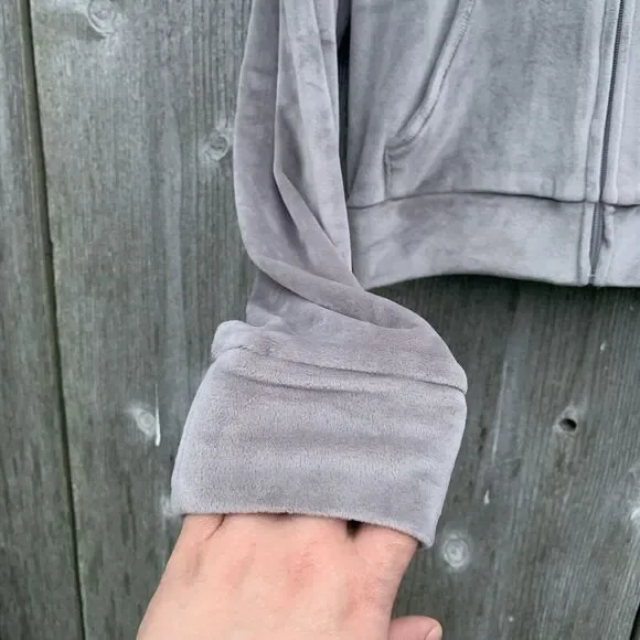 SKIMS Jacket Sz Medium Grey Velour Zip Up Hoodie Short Super Soft Loungewear - Picture 5 of 12